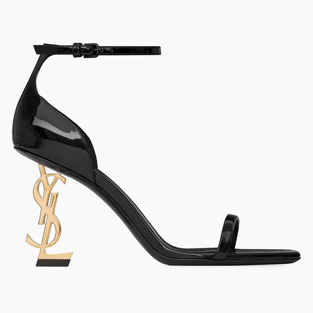 Yves Saint Laurent Black Heels with Gold Monogram